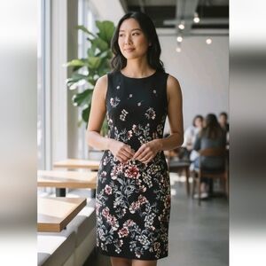 White House Black Market Floral Sleeveless Keyhole Midi Dress Quiet Luxury Sleek